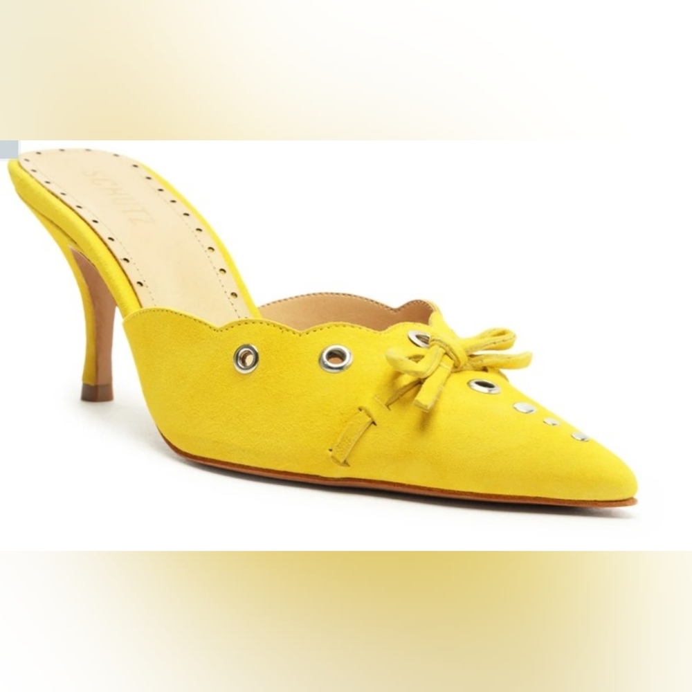 SCHUTZ Mustard Lace-Up Pointed Mules